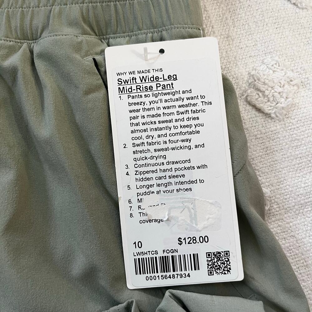 Lululemon Swift Mid-Rise Wide Leg Pant Fog Green Gym Studio Yoga Workout Size 10 - Picture 10 of 11